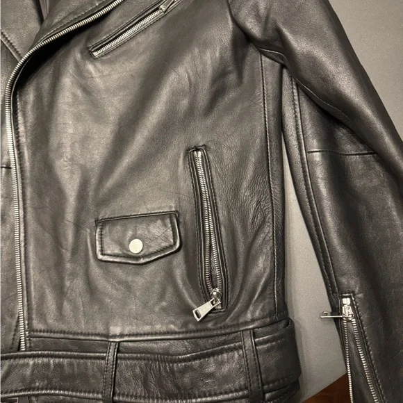 Zara Men's Black Leather Moto Jacket - Picture 5 of 7